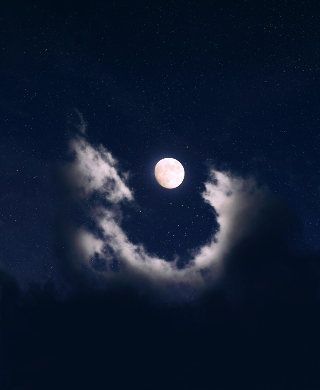 The night sky with a full moon