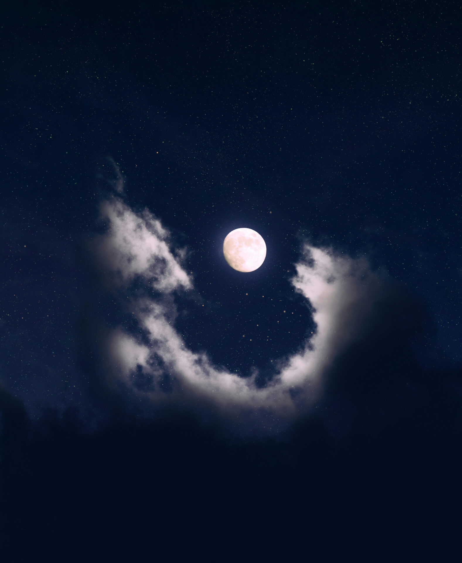 The night sky with a full moon