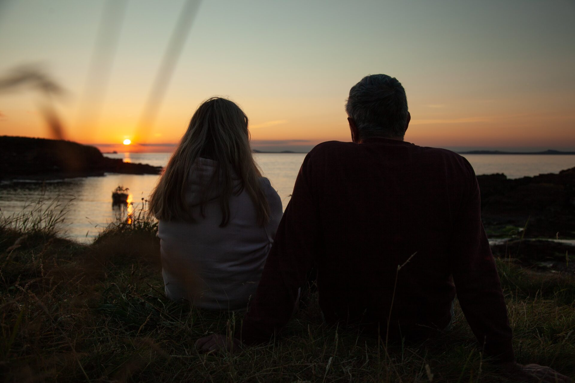 Two people watching the sunset.