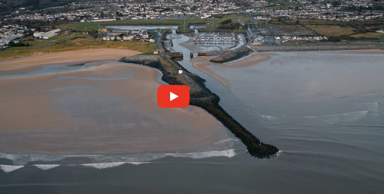 A panoramic image of a coastline