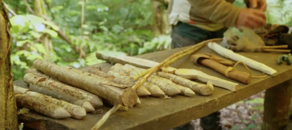 Pieces of wood on a table