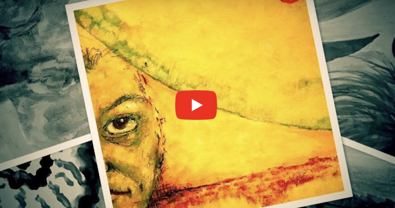 A still taken from the ‘Picture Me on a Good Day’ video showing a drawing of a person, stacked on top of other images.