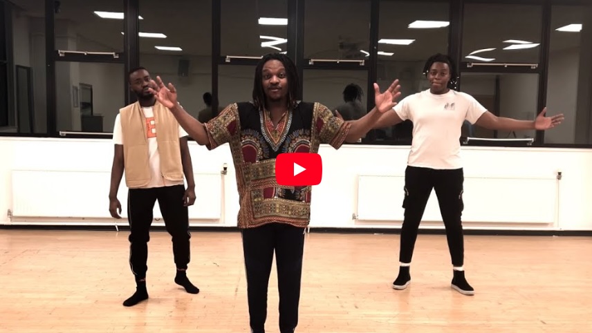 A still image of three people in a dance studio taken from the ‘Move Through Joy’ video.